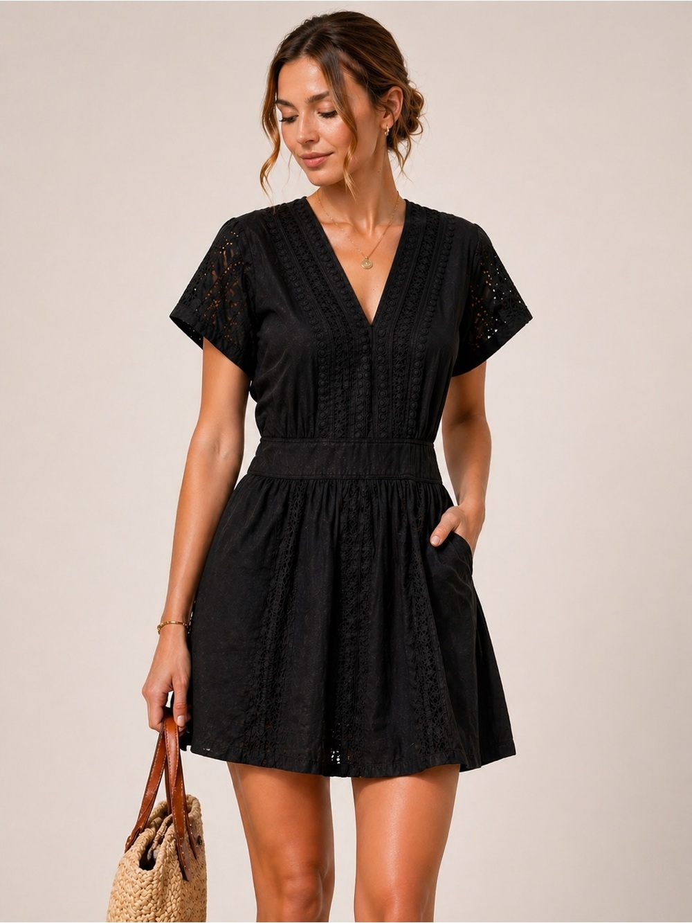 The Kooples Paris Black Eyelet Lace Mini Dress EU38/M | Reformation Sézane Style